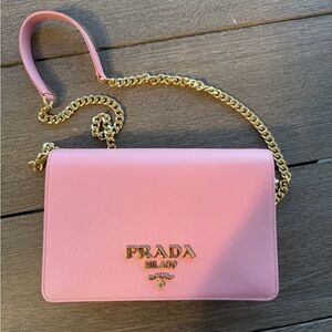 Prada Pink Crossbody Bag with Gold Chain